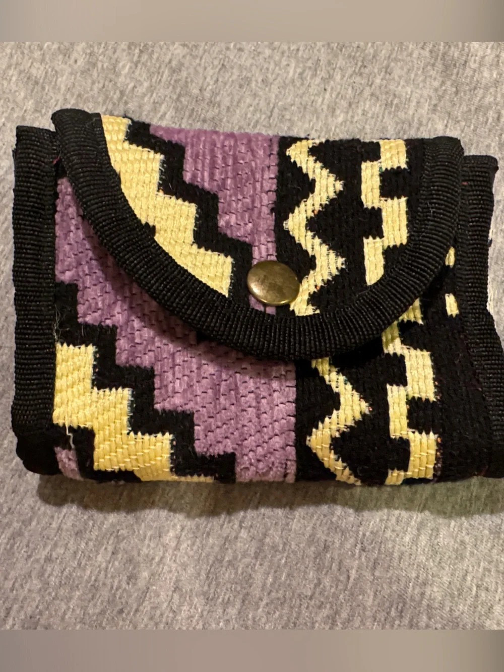 Handmade Woven Fabric Wallet - Purple/Yellow (outside) Multi-patterned (inside)
